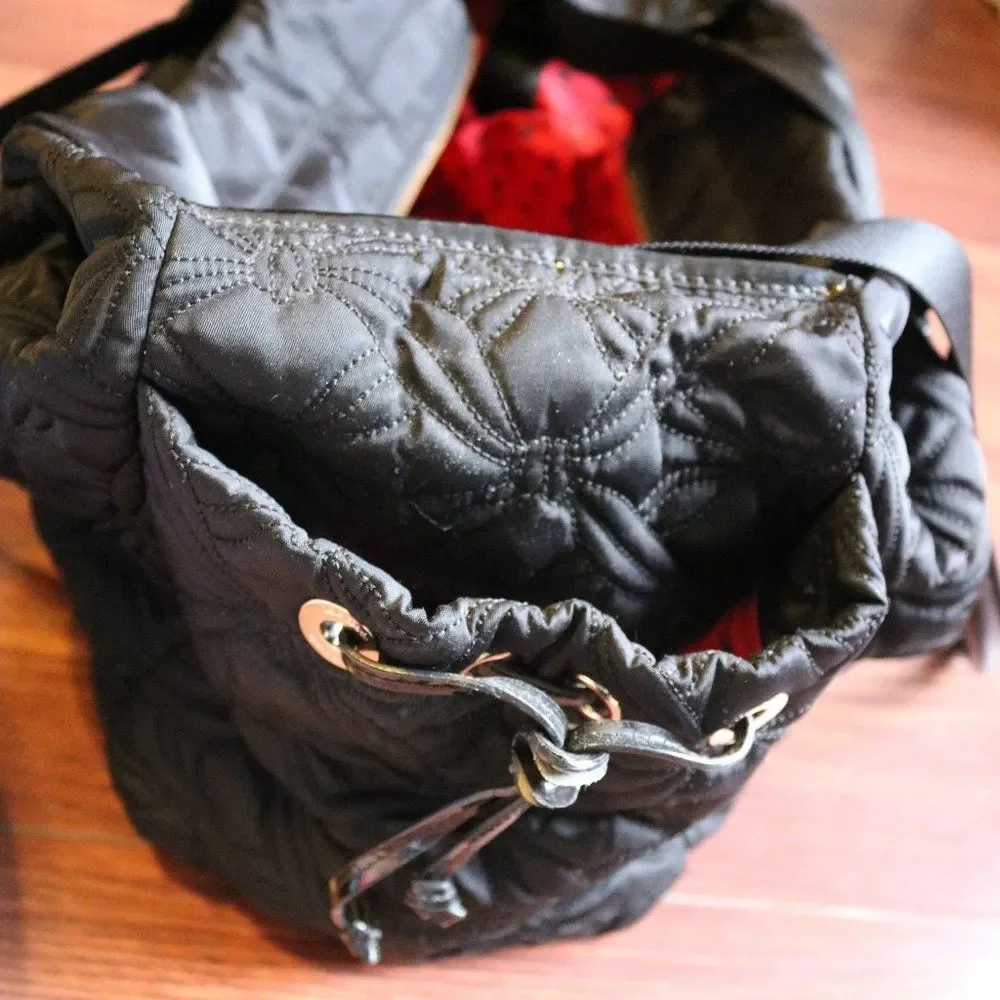 Kate Spade Large Quilted Nylon Black Diaper Bag patent leather handles Crossbody